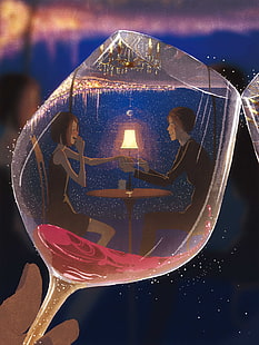 аниме, двойка, Wine Glass Bay, усмихнат, плачещ, зачервен, фенер, HD тапет HD wallpaper