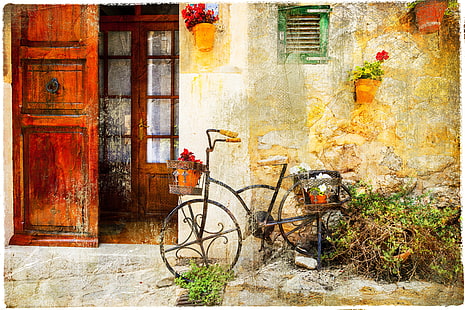 วินเทจ, 8K, บ้านเก่า, จักรยาน, วอลล์เปเปอร์ HD HD wallpaper