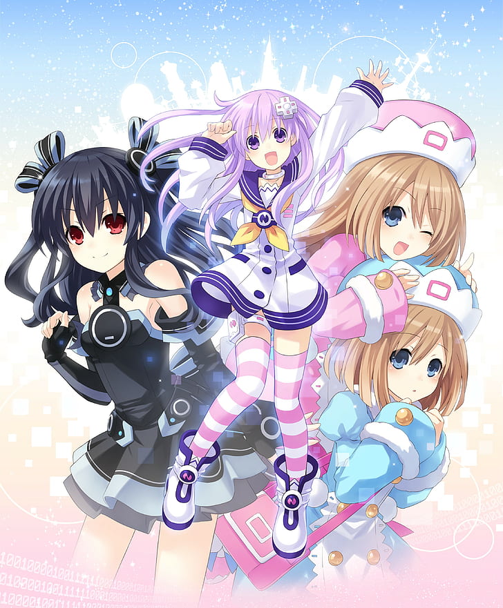 Hyperdimension Neptunia, anime girls, Nepgear (Hyperdimension Neptunia), Uni (Hyperdimension Neptunia), Ram (Hyperdimension Neptunia), Rom (Hyperdimension Neptunia), anime, Sfondo HD, sfondo telefono
