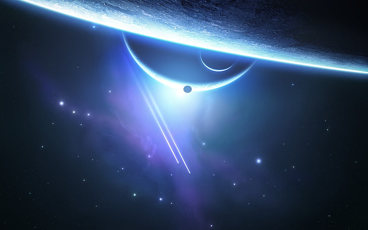 planets and stars wallpaper, space, render, stars, galaxy, planet, Moon, space art, HD wallpaper