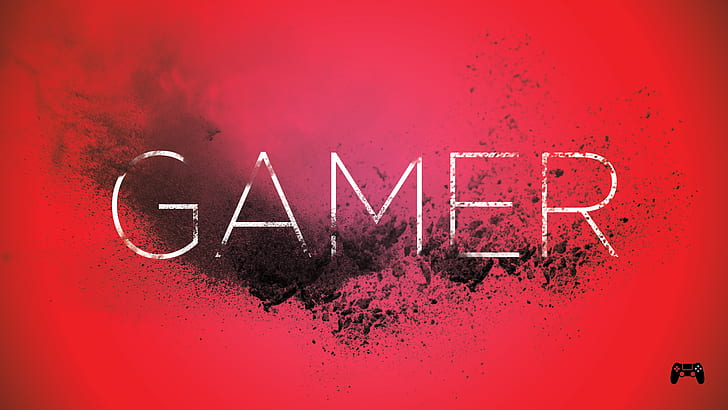 4Gamers, Gamer, text, abstrakt, digital konst, typografi, röd bakgrund, HD tapet
