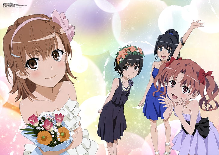Anime, A Aru Kagaku No Railgun, Kazari Uiharu, Kuroko Shirai, Mikoto Misaka, Ruiko Saten, Fondo de pantalla HD