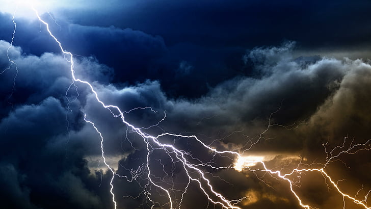 lightning, stormy, sky, night, storm, cloudy, clouds, HD wallpaper