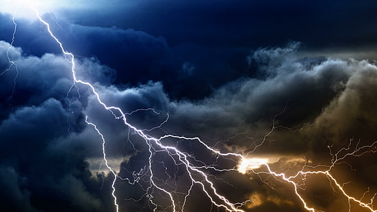 lightning, stormy, sky, night, storm, cloudy, clouds, HD wallpaper HD wallpaper