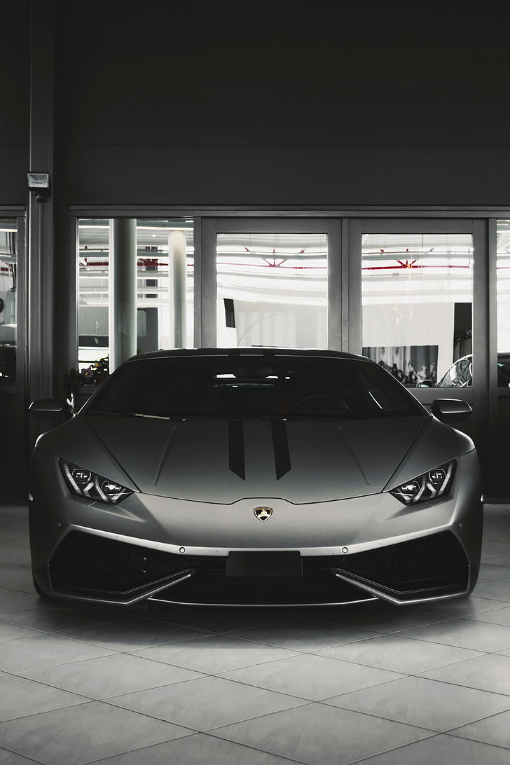 grå Lamborghini sportbil, bil, strålkastare, sportbil, bw, HD tapet, telefon tapet