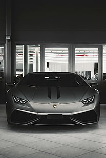 grå Lamborghini sportbil, bil, strålkastare, sportbil, bw, HD tapet HD wallpaper