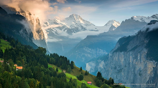 Wengen y el valle de Lauterbrunnen, Berner Oberland, Suiza, Europa, Fondo de pantalla HD HD wallpaper