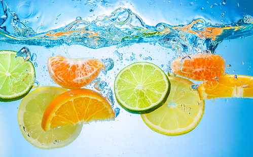 ломтики лимона иллюстрации, вода, цитрусовые, ломтики, HD обои HD wallpaper