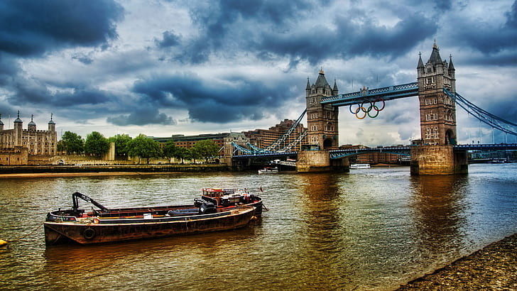 올림픽 2012 런던 강 템스 타워 브리지, 올림픽, 2012, 런던, 강, 템스, 타워, 다리, HD 배경 화면