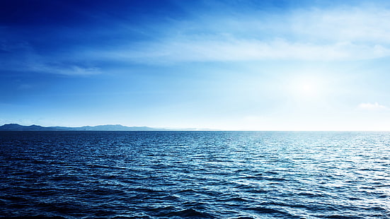 вода океана, вода, море, горизонт, волны, голубой, синий, чистое небо, HD обои HD wallpaper