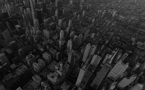 Чикаго, град, Skyview, сграда, архитектура, блокове, тъмно, bw, HD тапет HD wallpaper