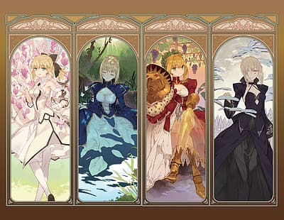 アニメ、アニメの女の子、Fateシリーズ、Fate / stay night、fate / stay night：天国の雰囲気、Fate / Unlimited Codes、Fate / Extra、Fate / Extra CCC、Fate / Grand Order、Artoria Pendragon、Sabre、Sabre Alter、Sabre Lily 、ネロクラウディウス、ブロンド、おっぱい、アートワーク、デジタルアート、ファンアート、公式アート、 HDデスクトップの壁紙 HD wallpaper