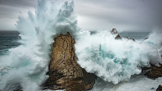 Wasser, Natur, Landschaft, Meer, Wellen, Felsen, Wolken, Spritzer, HD-Hintergrundbild HD wallpaper