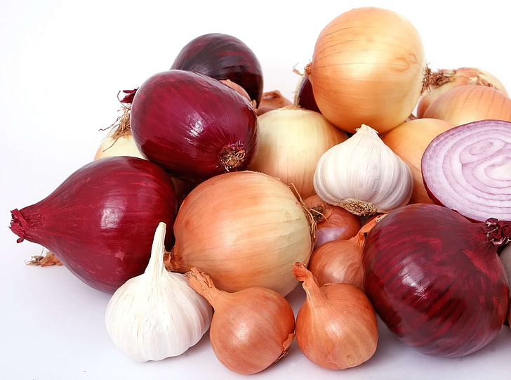 agriculture, bulb, close up, clove, color, colour, cook, cooking, flavor, flavour, food, fresh, garlic, ingredients, macro, natural, onion, purple, red, seasoning, shallots, spice, vegetable, white, HD wallpaper