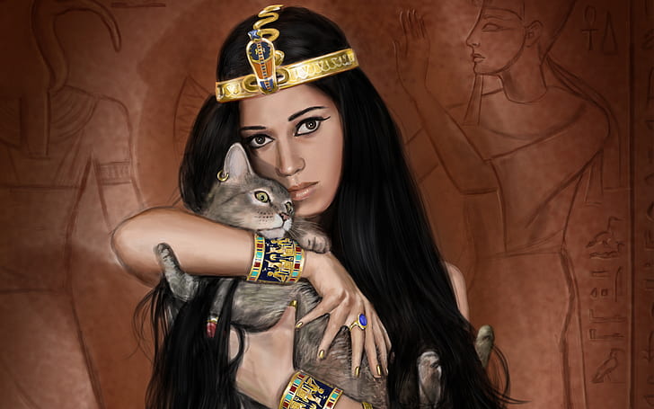 Фэнтези, египтянин, кот, оккультизм, HD обои