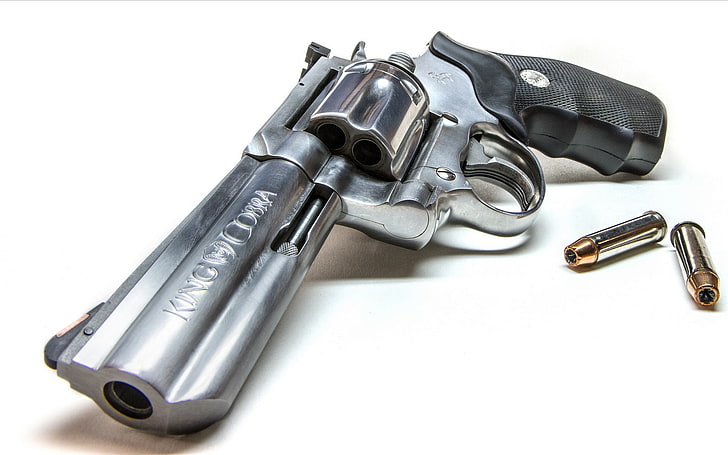 silver and black revolver, gun, weapons, cartridges, Colt King Cobra, HD wallpaper