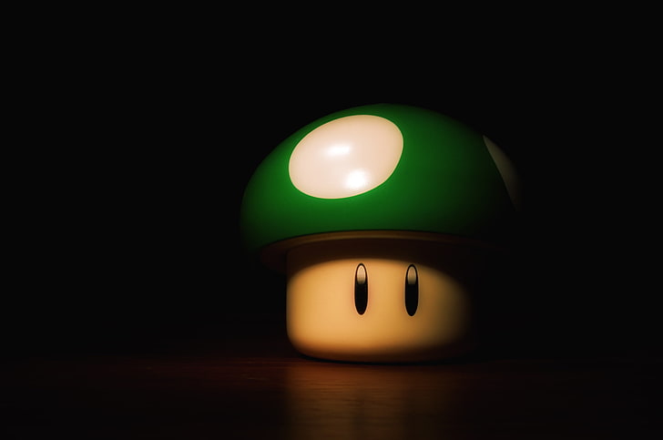 green and white plastic toy, Super Mario, mushroom, HD wallpaper