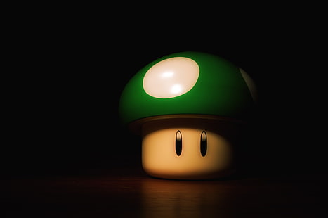 mainan plastik hijau dan putih, Super Mario, jamur, Wallpaper HD HD wallpaper