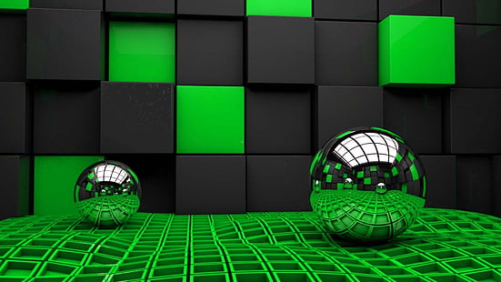 ลูกบอลสีเงินสองลูกนามธรรม 3D, วอลล์เปเปอร์ HD HD wallpaper