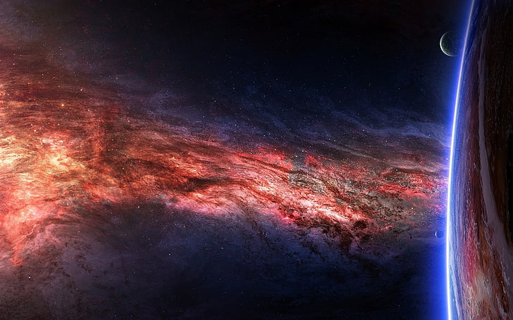 röd och svart galax, rymdkonst, rymd, nebulosa, planet, HD tapet