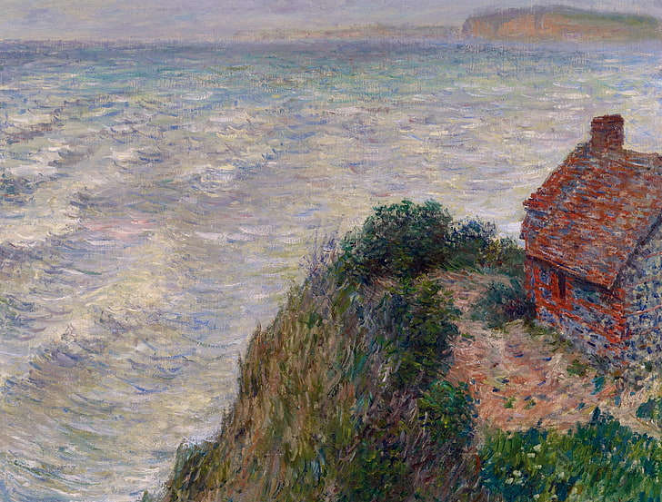 mar, onda, imagens, marinha, Claude Monet, casa dos pescadores em Petit-Aili, HD papel de parede