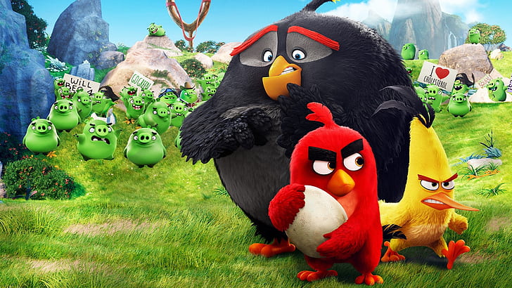 Red, game, pirate, birds, film, animated, angry, Angry Birds, Bad Piggies, pigs, animated movie, Bomb, Chuck, AB, pi, HD wallpaper