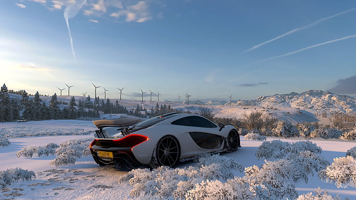 Forza, Forza Horizon 4, gry wideo, samochód, pojazd, śnieg, zrzut ekranu, McLaren, Tapety HD