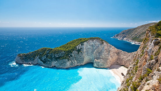 Grecia, paesaggio, spiaggia del Navagio, Zante, Sfondo HD HD wallpaper