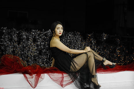 Asiatica, modella, donna, gambe, tacchi, piedi, capelli neri, Sfondo HD HD wallpaper