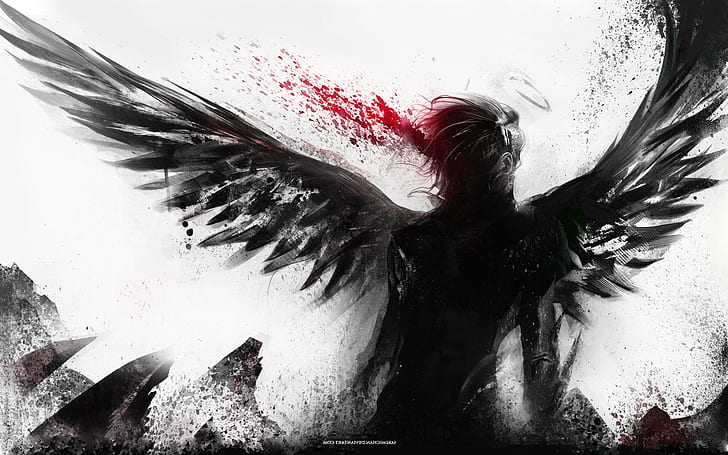 abstract fantasy art wings angel blood spatter, HD wallpaper