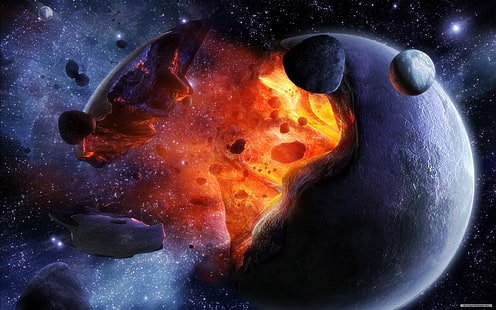 Zerstörung des Planeten digitale Tapete, Raum, Planet, Explosion, Raumkunst, HD-Hintergrundbild HD wallpaper