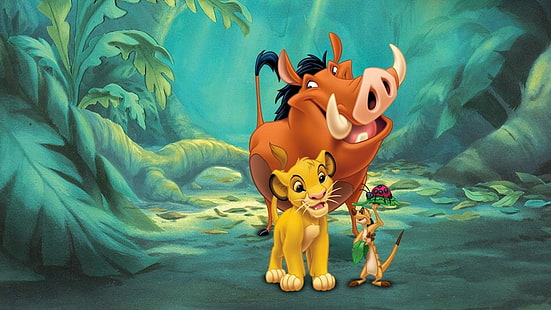 Der König der Löwen Simba mit digitaler Tapete von Pumbaa und Timon, Der König der Löwen, Simba, HD-Hintergrundbild HD wallpaper