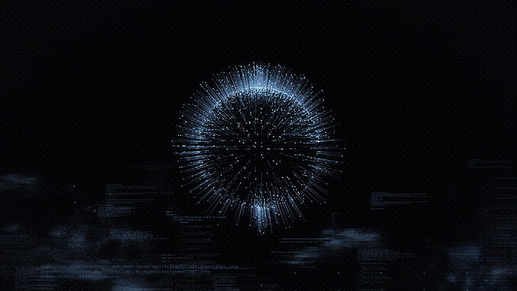 white fireworks, internet, deep web, minimalism, dark background, digital art, sphere, HD wallpaper