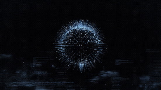 white fireworks, internet, deep web, minimalism, dark background, digital art, sphere, HD wallpaper HD wallpaper