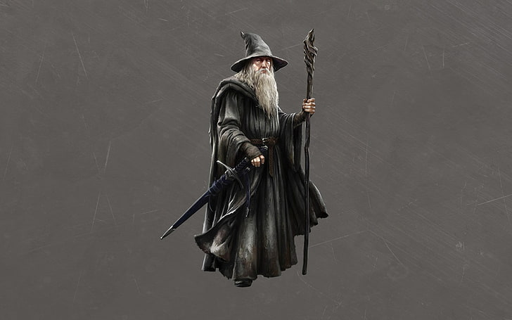 ilustracja czarodzieja, Gandalf, Władca Pierścieni, grafika, czarodziej, miecz, Tapety HD