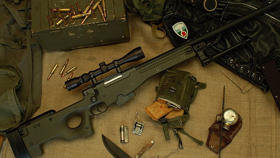 black hunting rifle, cartridges, Arctic Warfare, Accuracy International L96, sniper rifle of English manufacture, HD wallpaper HD wallpaper