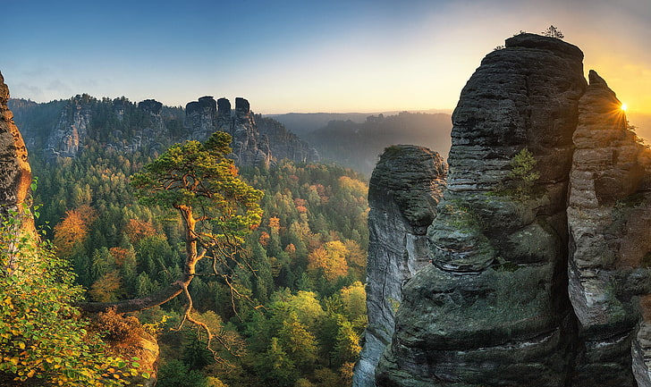 graue Felsformation, Landschaft, Felsen, Natur, Bäume, HD-Hintergrundbild