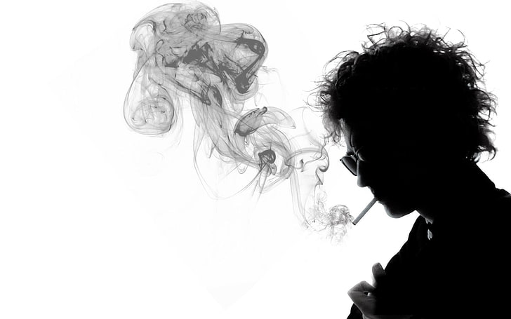 Bob Dylan ภาพเงานักดนตรีสูบบุหรี่ขาวดำ, วอลล์เปเปอร์ HD