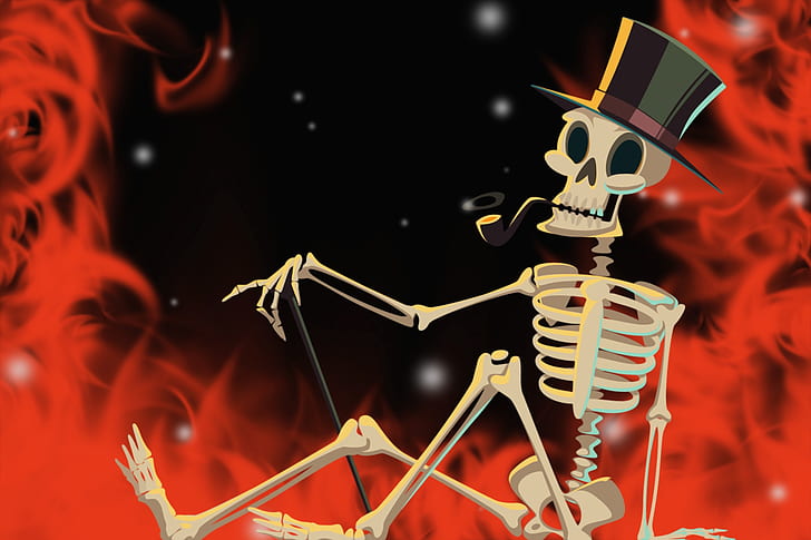 fire, skeleton, Halloween, helloween, HD wallpaper