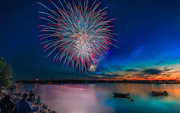 fotografi layar kembang api, Perayaan, Kembang Api, Refleksi, Danau, HD, Wallpaper HD