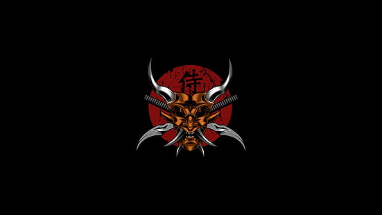  simple background, demon, samurai, artwork, minimalism, HD wallpaper HD wallpaper