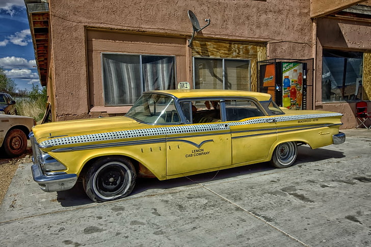 Vehicles, Taxi, Car, Classic Car, Edsel Ranger, Ford, Old, Vehicle, Vintage Car, Yellow Car, HD wallpaper