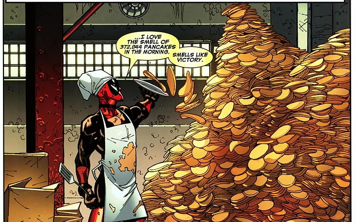 Deadpool melemparkan pancake ilustrasi, Deadpool, pancake, Wallpaper HD