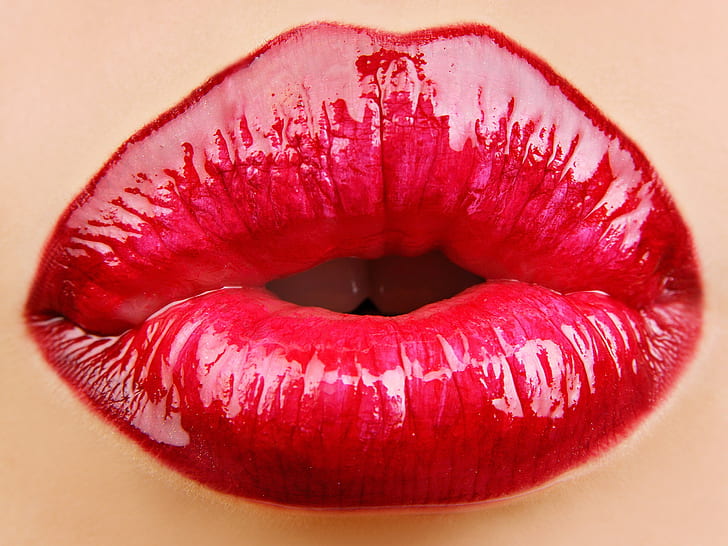 口紅、唇、赤い口紅、赤、ジューシーな唇、 HDデスクトップの壁紙