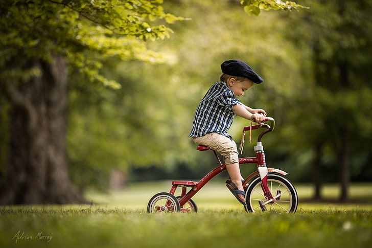 природа, велосипед, дети, HD обои