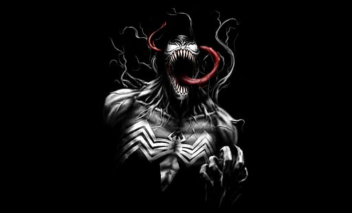Black, Fan art, Minimal, Venom, Dark background, 4K, HD wallpaper HD wallpaper