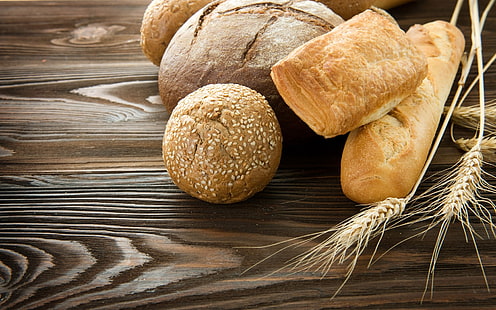 хлеб и пшеница, хлеб, выпечка, колосья, HD обои HD wallpaper
