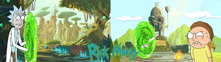 Rick e Morty, monitores duplos, HD papel de parede