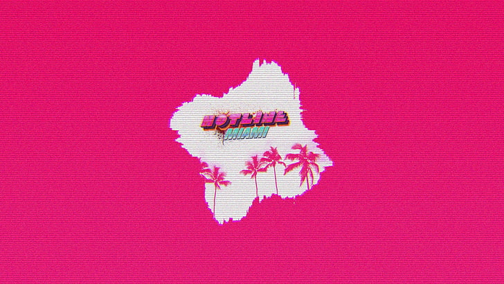 rosa bakgrund med tropiska träd, Hotline Miami, videospel, minimalism, HD tapet