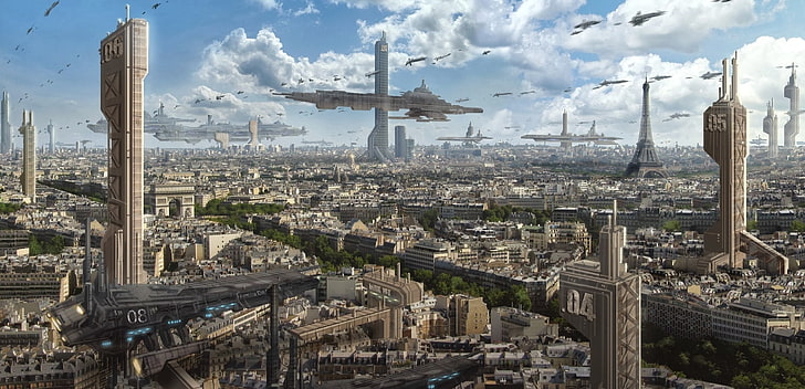 ilustração da cidade, paisagem urbana, futurista, ficção científica, cidade futurista, HD papel de parede